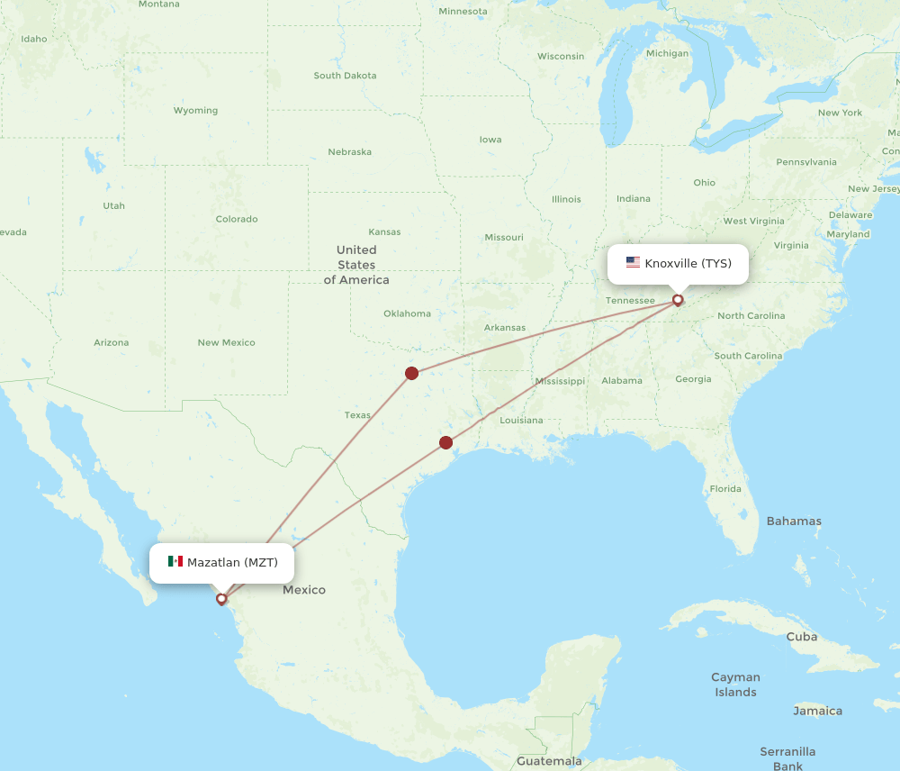 TYS-MZT flight routes