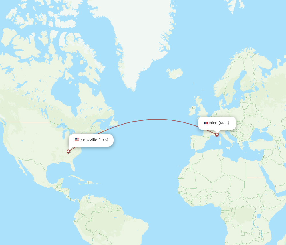 TYS to NCE flights and routes map
