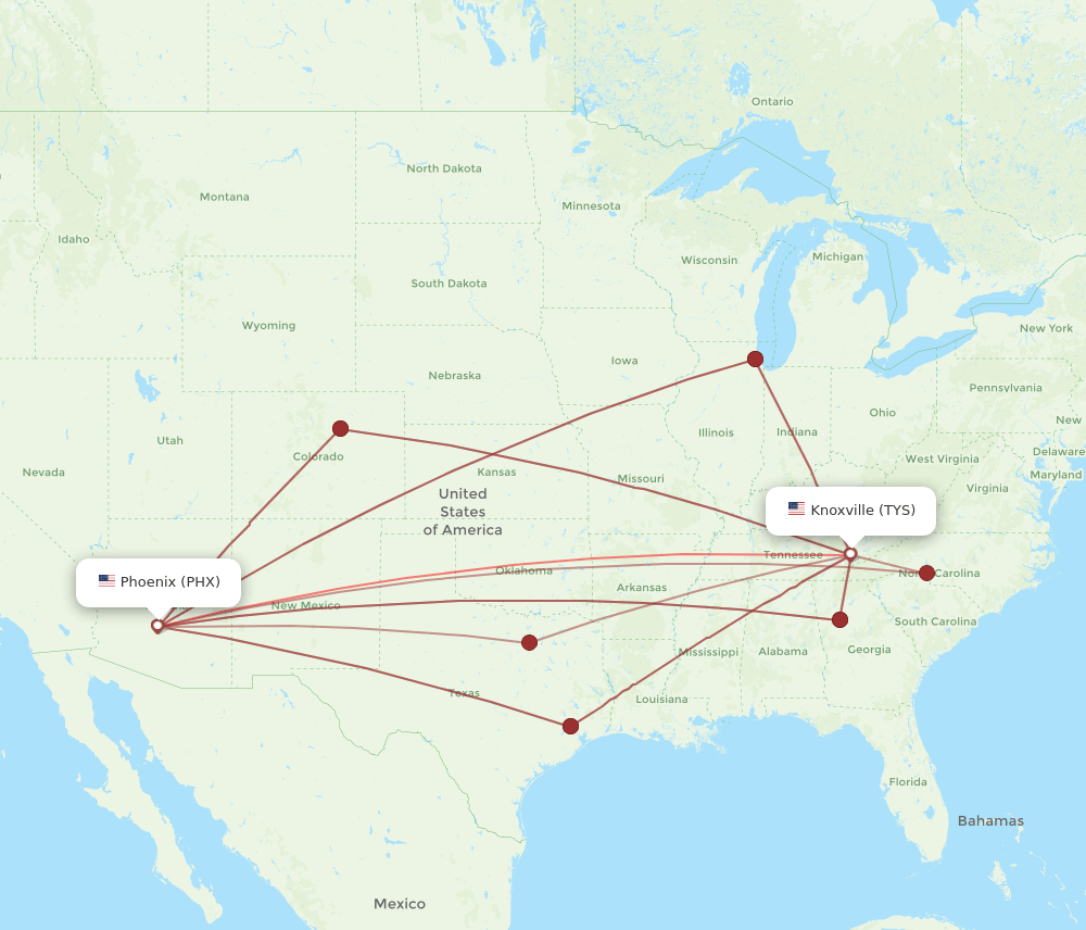 TYS-PHX flight routes