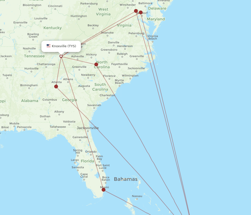 TYS-PLS flight routes