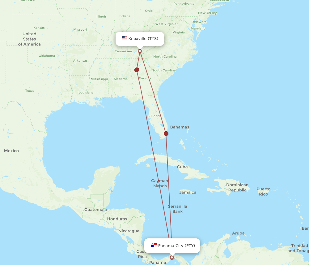 TYS-PTY flight routes