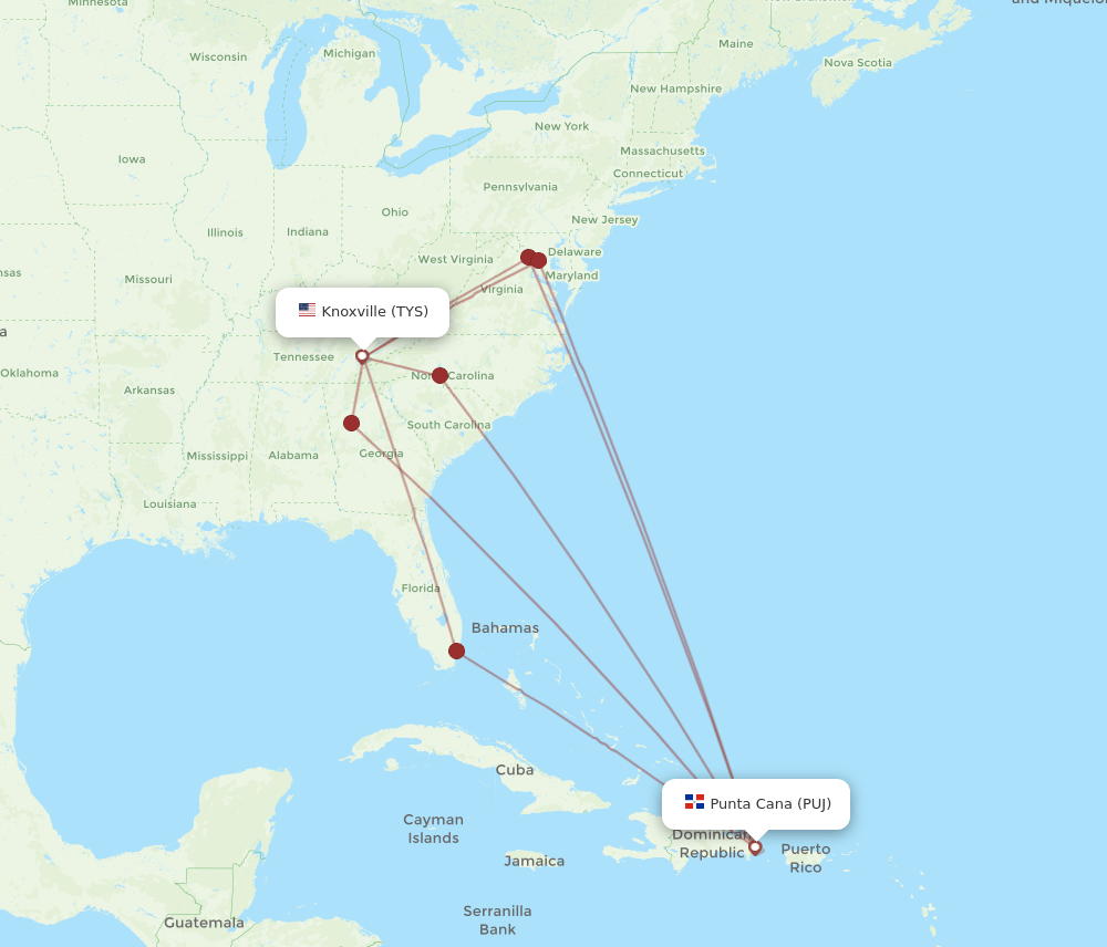 TYS-PUJ flight routes