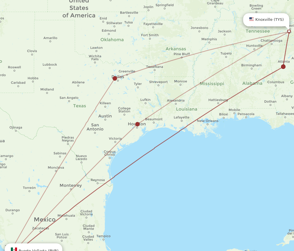 TYS-PVR flight routes
