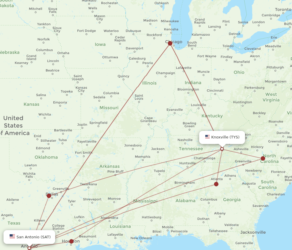 TYS-SAT flight routes