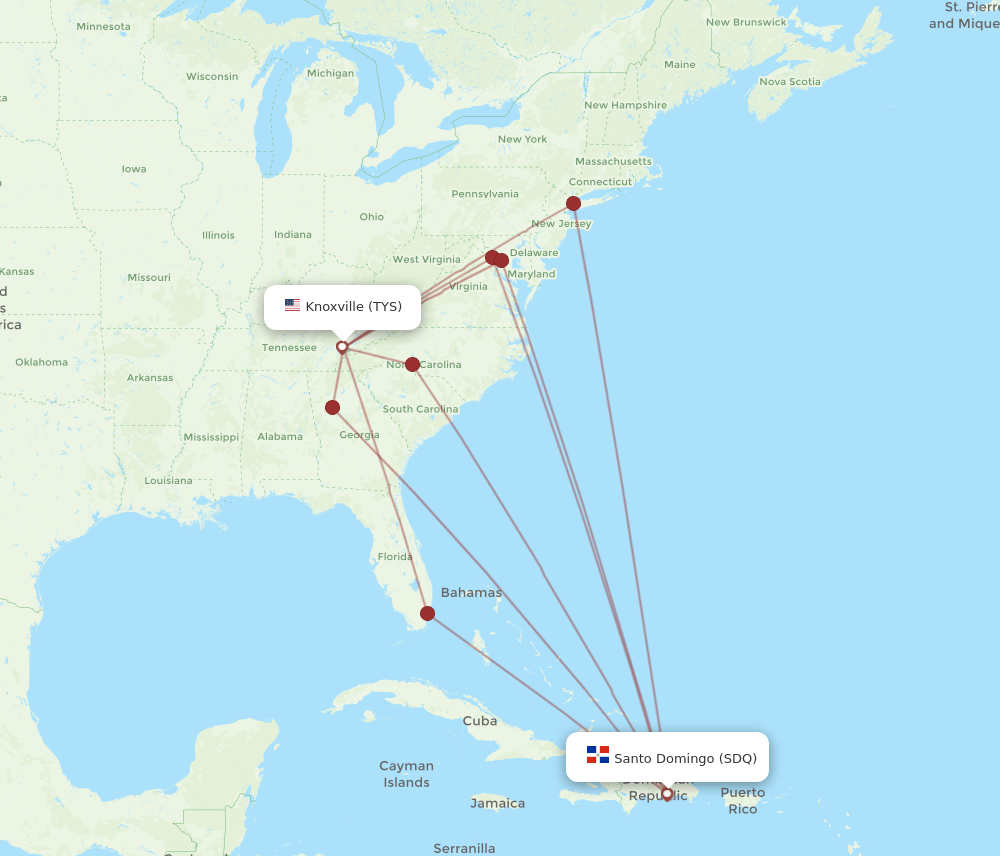 TYS-SDQ flight routes