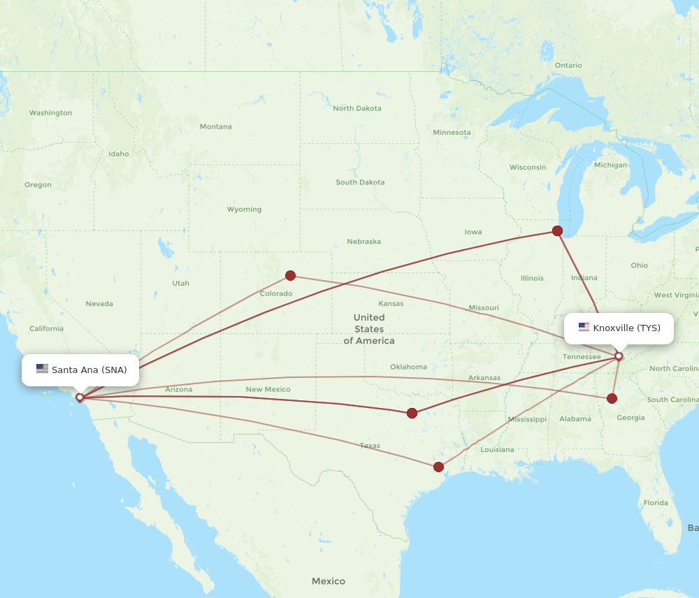 TYS to SNA flights and routes map
