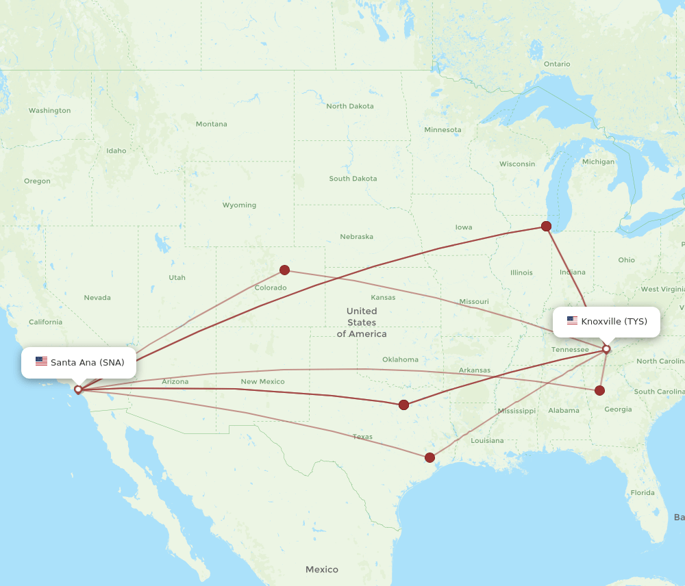 TYS-SNA flight routes