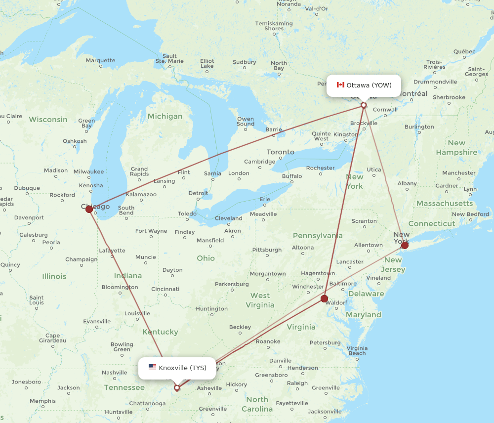 TYS-YOW flight routes