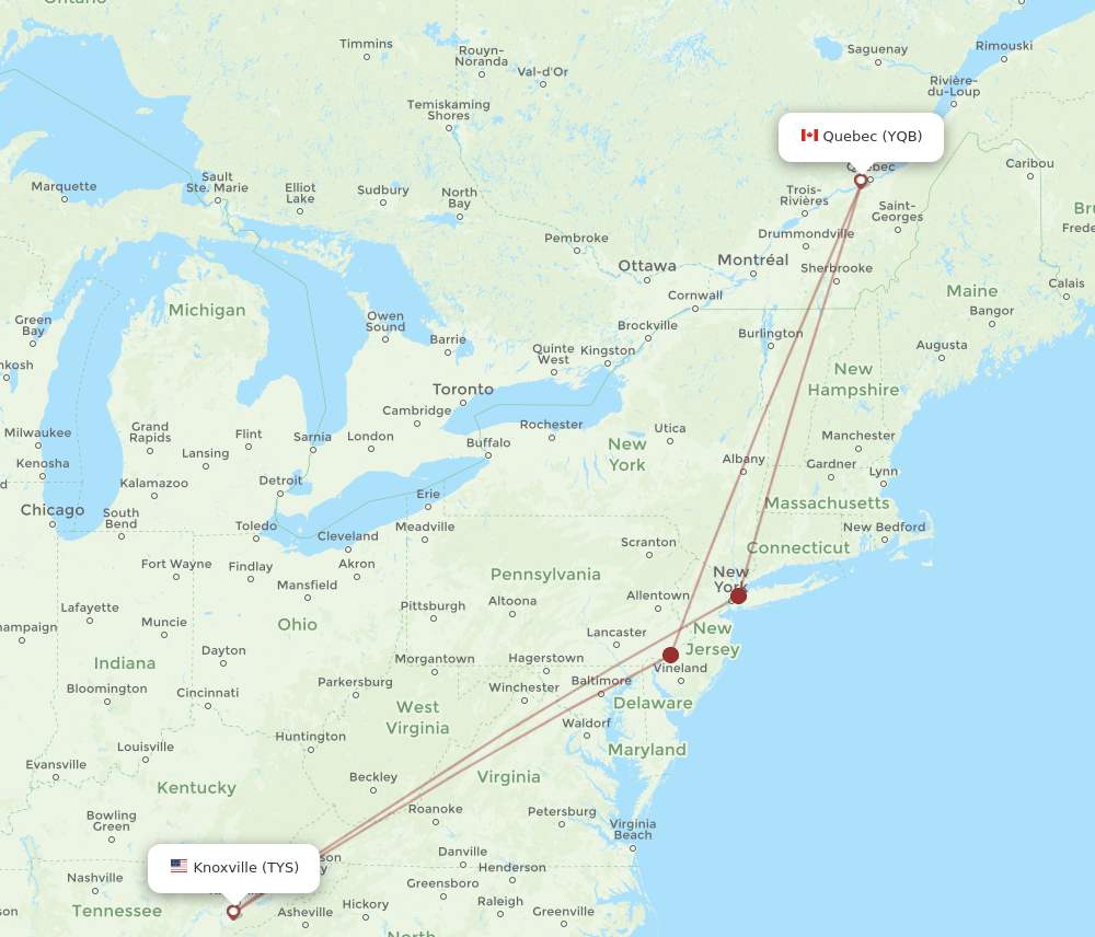 TYS-YQB flight routes