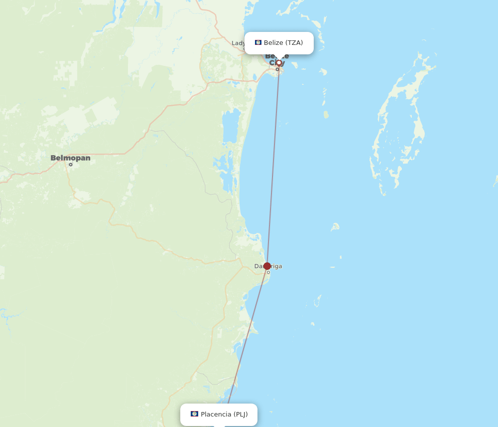 TZA to PLJ flights and routes map