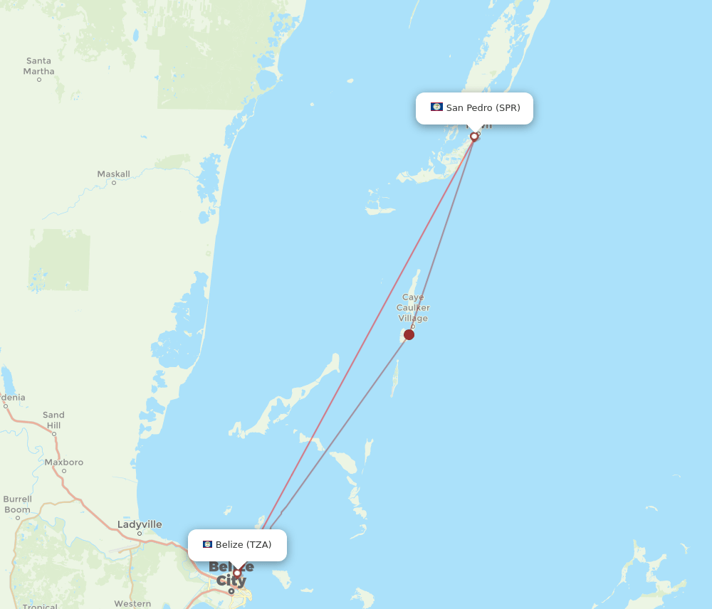 TZA to SPR flights and routes map