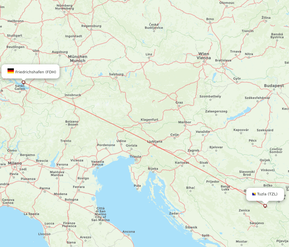 TZL to FDH flights and routes map