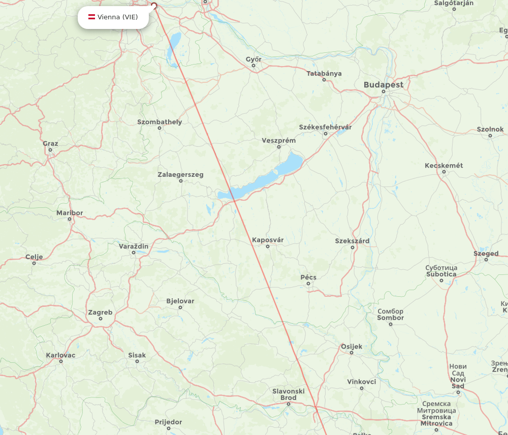 Tuzla - Vienna route map and flight paths