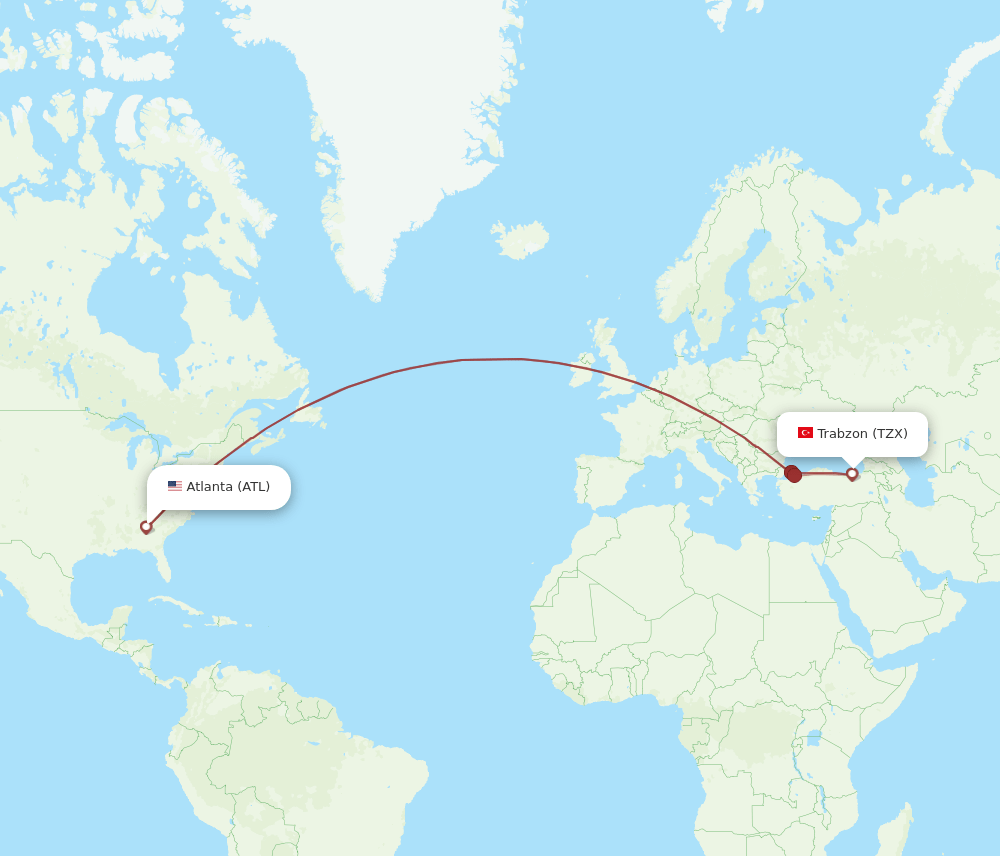 TZX to ATL flights and routes map