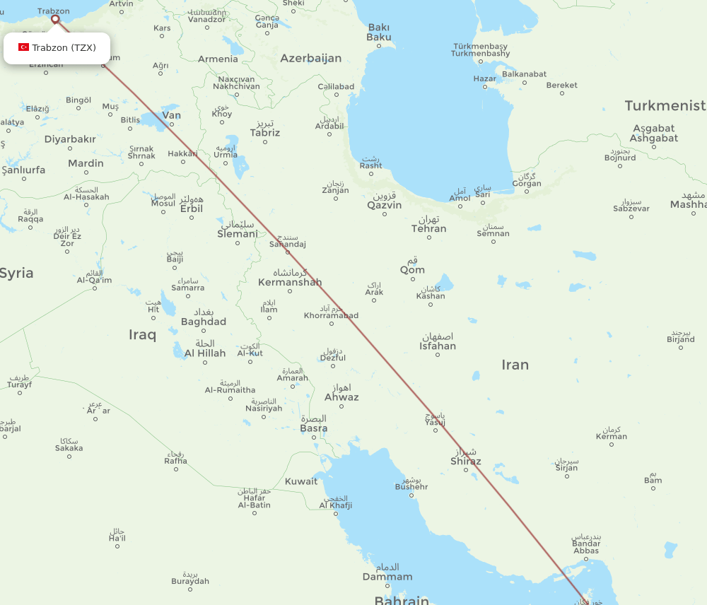 TZX to AUH flights and routes map