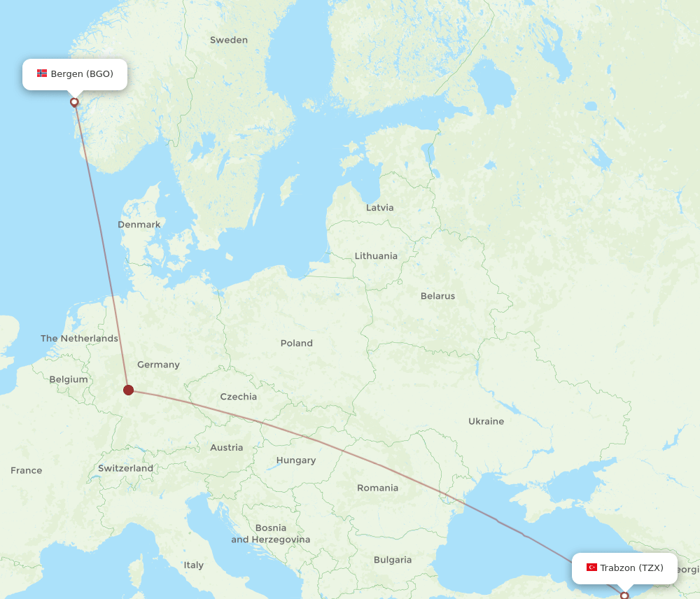 BGO to TZX flights and routes map