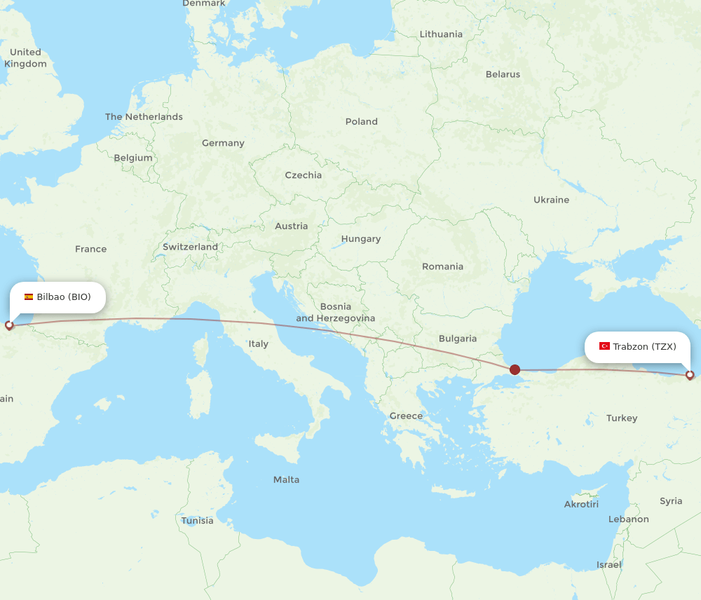 TZX to BIO flights and routes map