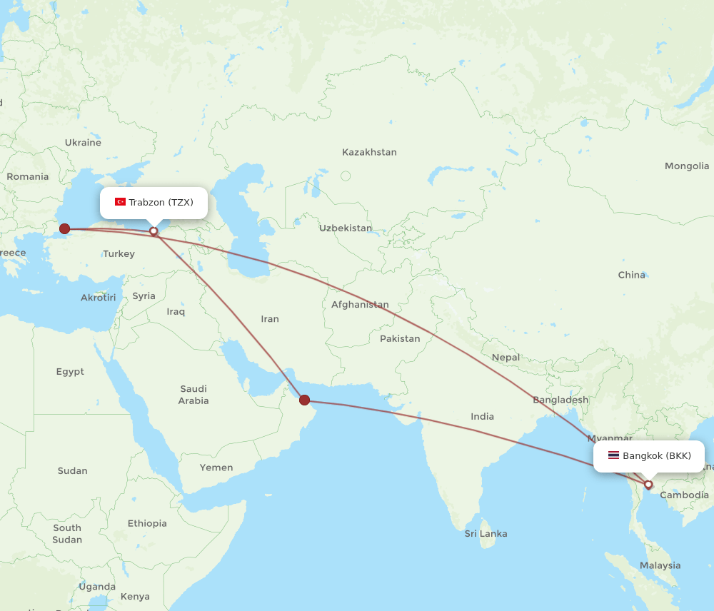 TZX-BKK flight routes