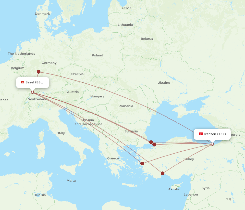 TZX to BSL flights and routes map