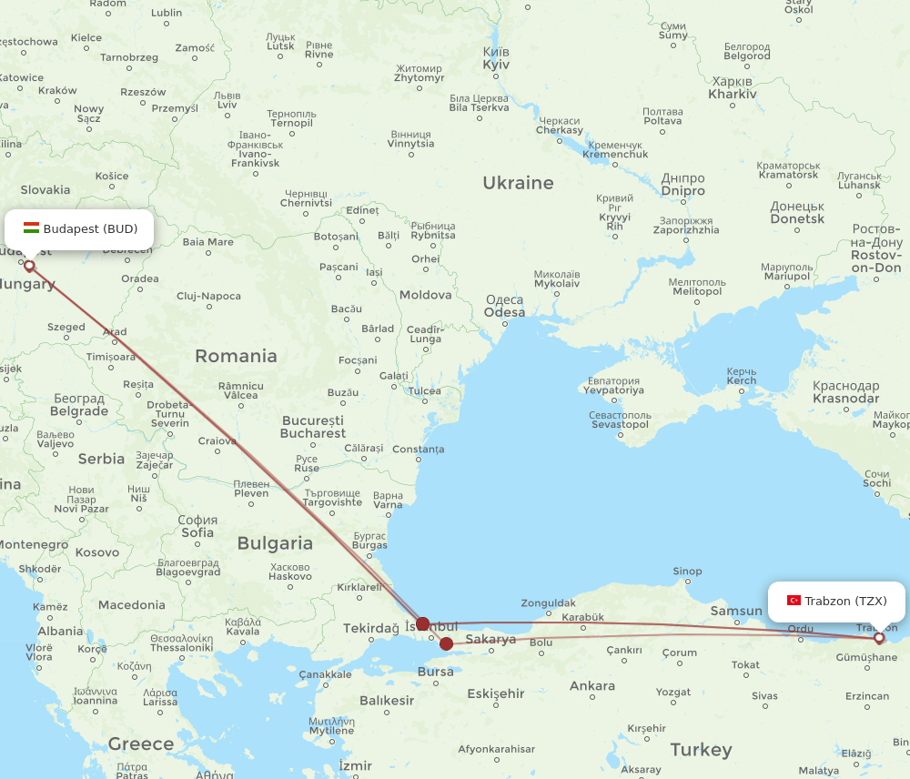 TZX-BUD flight routes