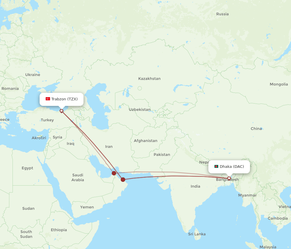TZX-DAC flight routes