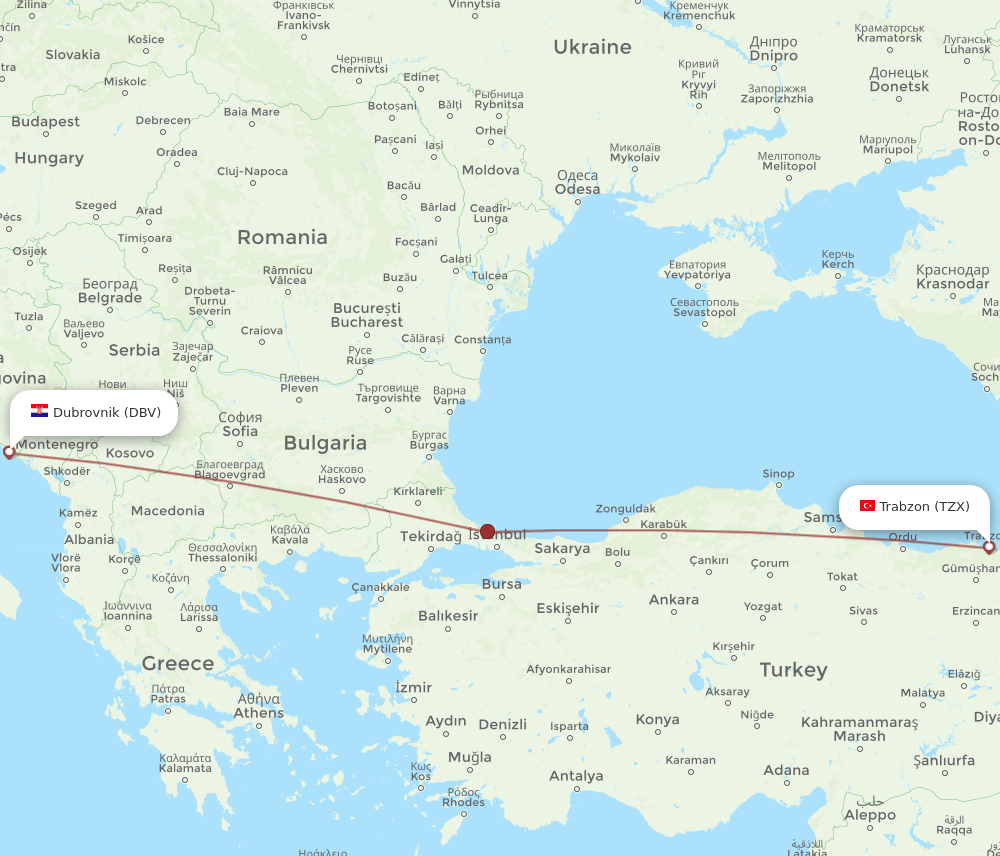 TZX-DBV flight routes