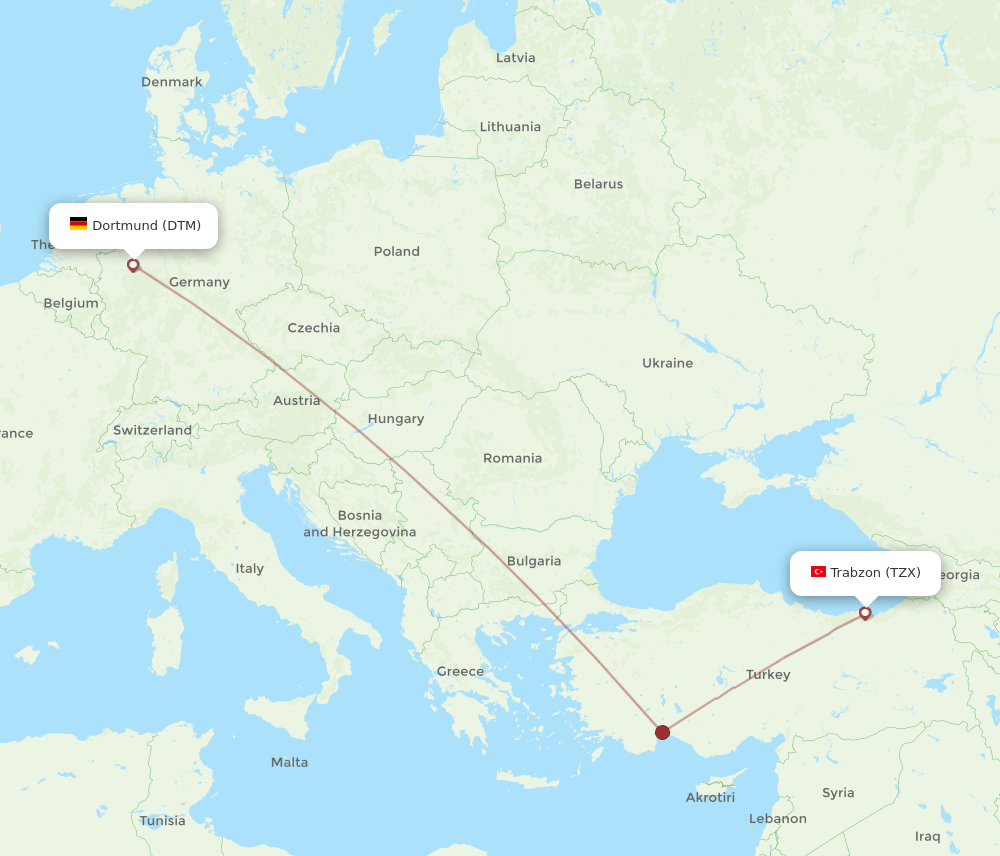 DTM to TZX flights and routes map