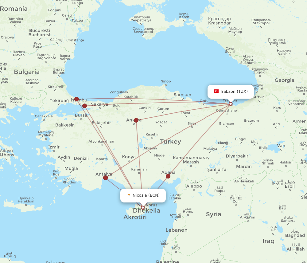 TZX to ECN flights and routes map