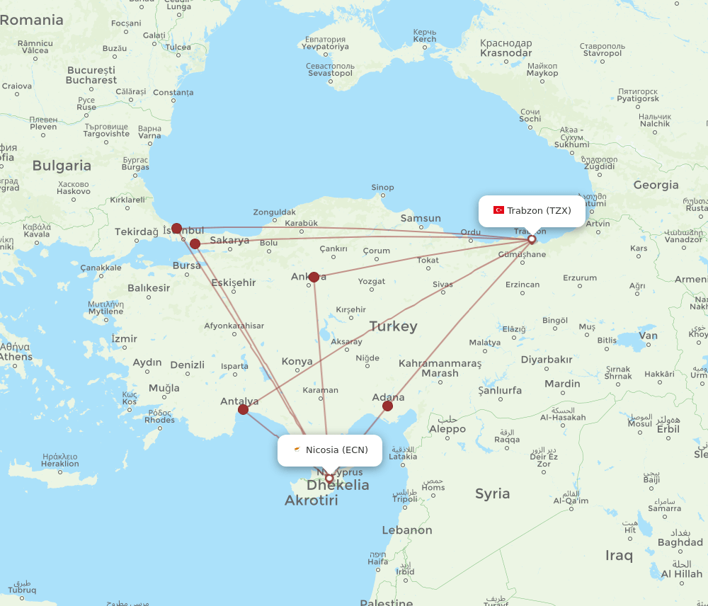 TZX to ECN flights and routes map