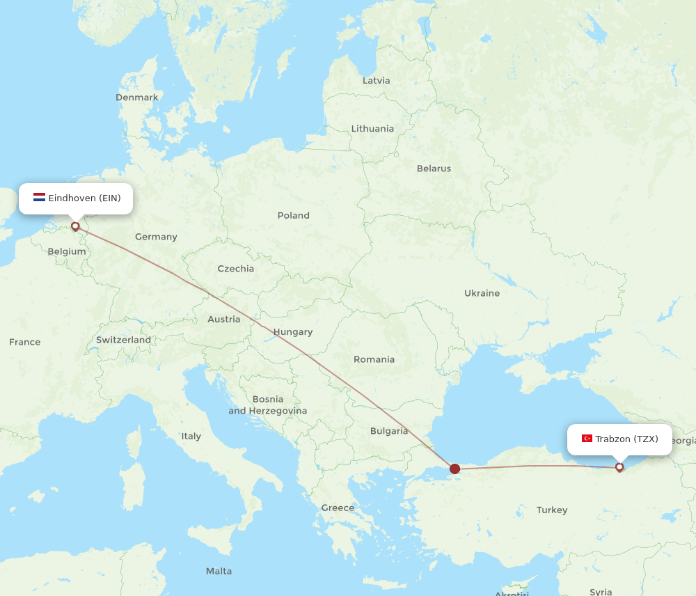 TZX to EIN flights and routes map