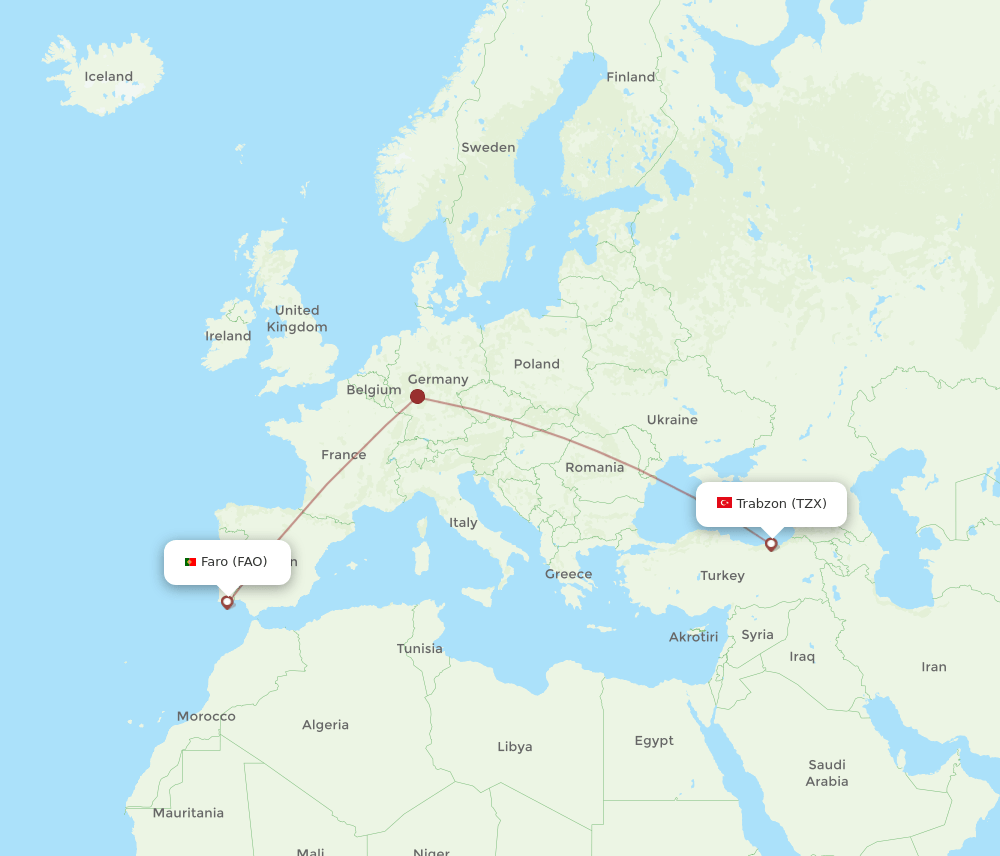Faro - Trabzon route map and flight paths