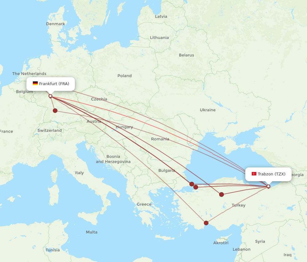 TZX to FRA flights and routes map