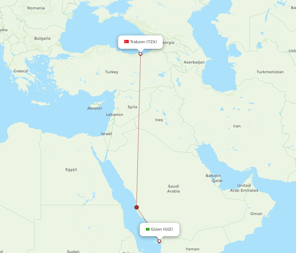Jazan - Trabzon route map and flight paths