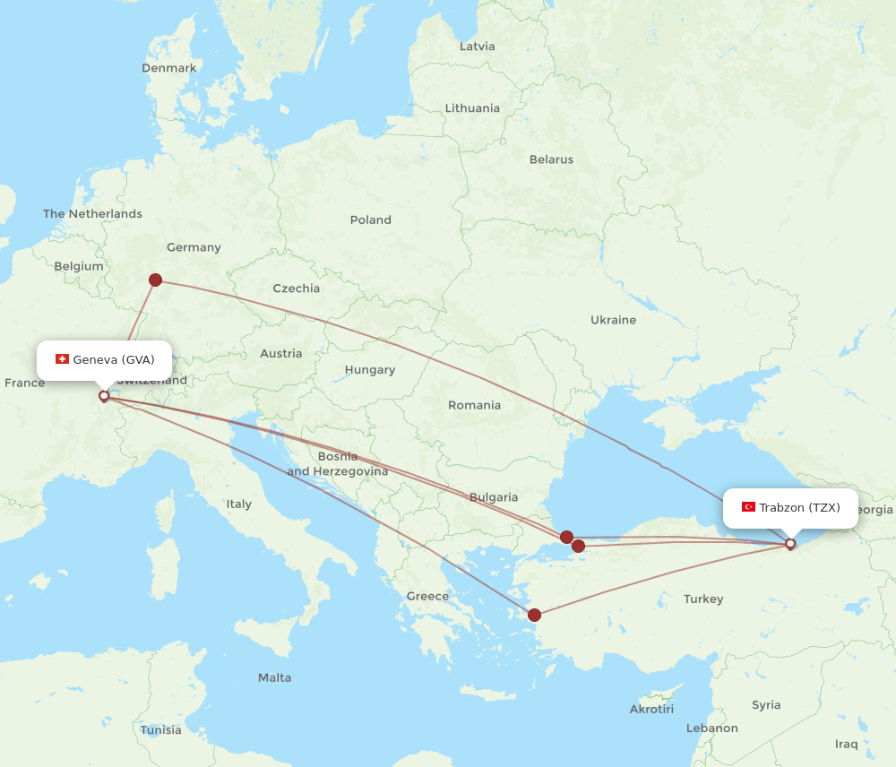 TZX-GVA flight routes