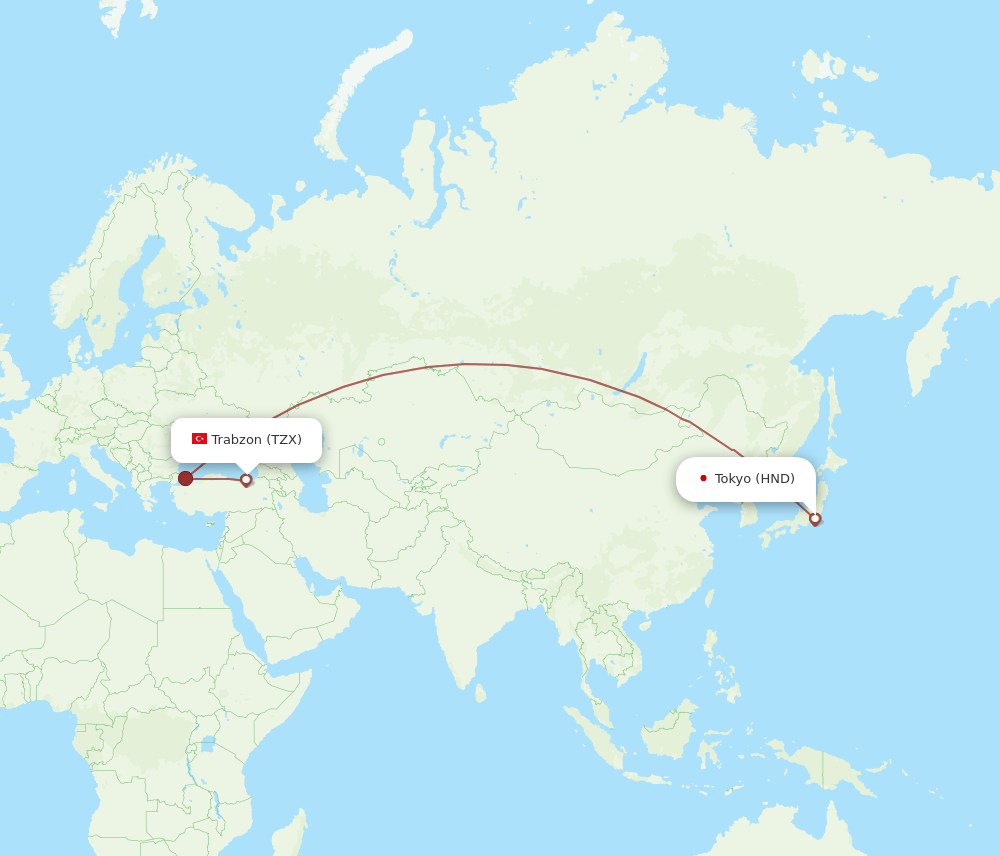TZX-HND flight routes