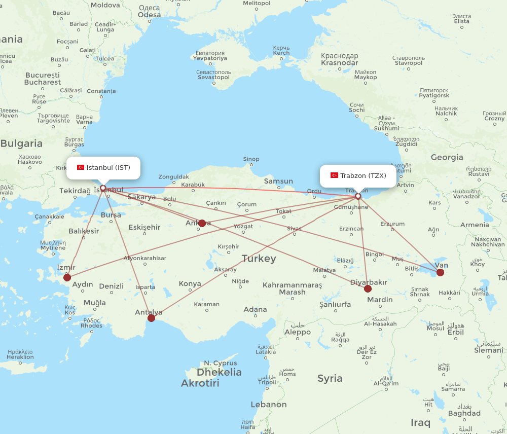 TZX-IST flight routes