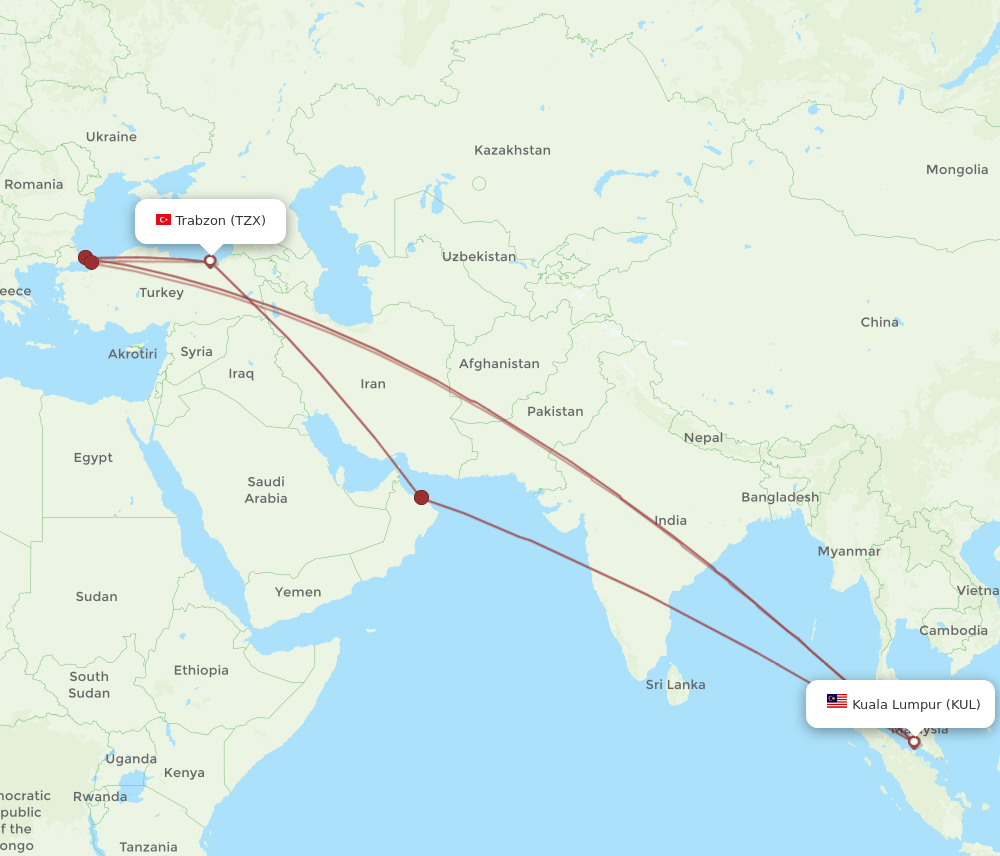 TZX-KUL flight routes