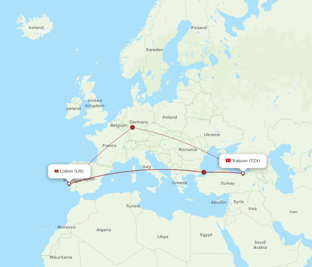 TZX-LIS flight routes