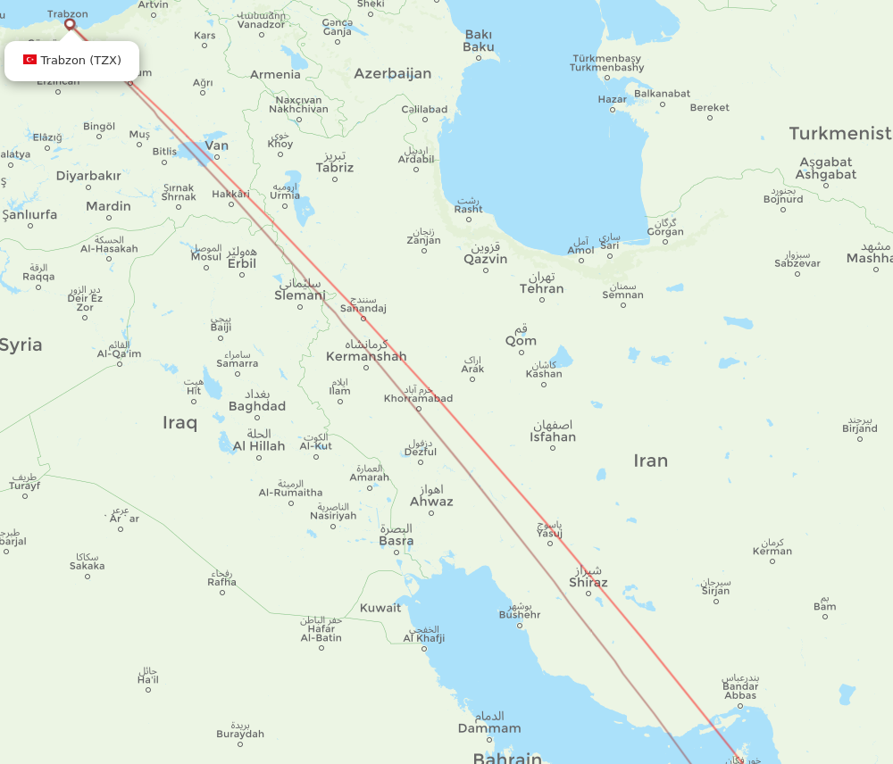 TZX to MCT flights and routes map