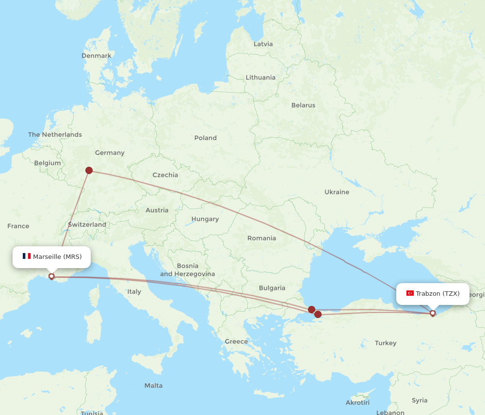TZX to MRS flights and routes map