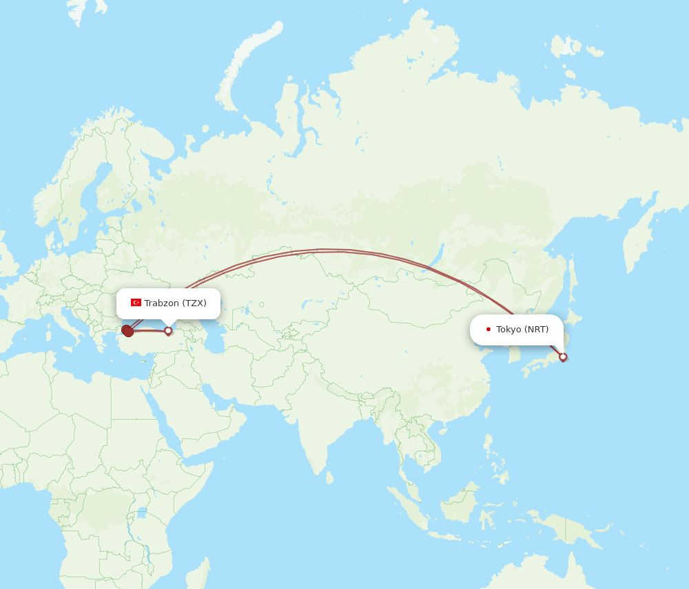 TZX to NRT flights and routes map