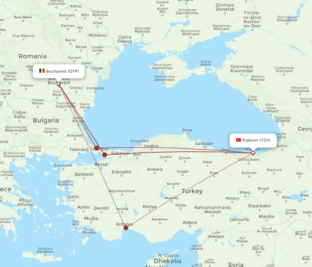 TZX to OTP flights and routes map