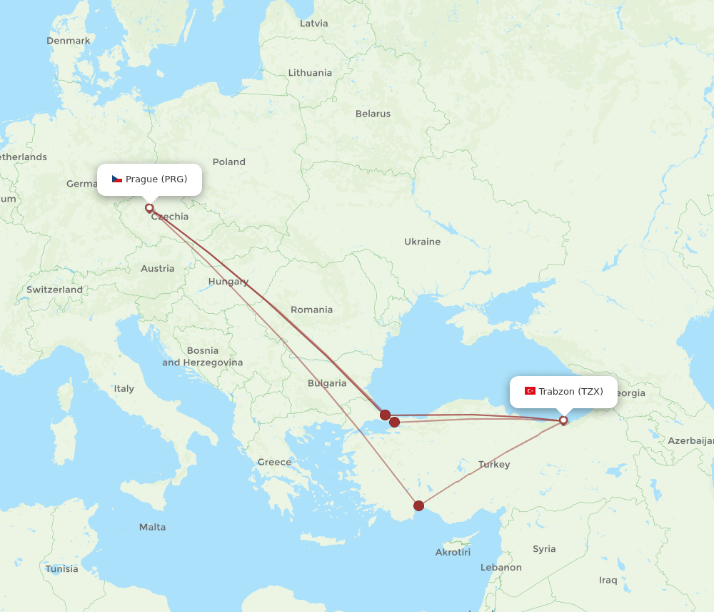 TZX-PRG flight routes