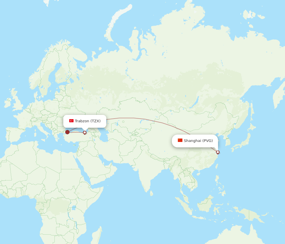 TZX-PVG flight routes