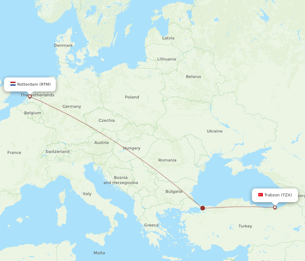 TZX to RTM flights and routes map