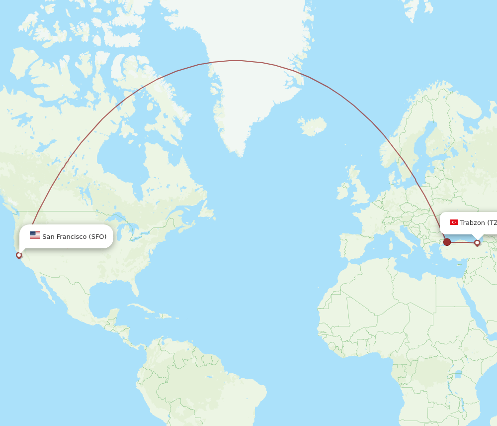 TZX to SFO flights and routes map