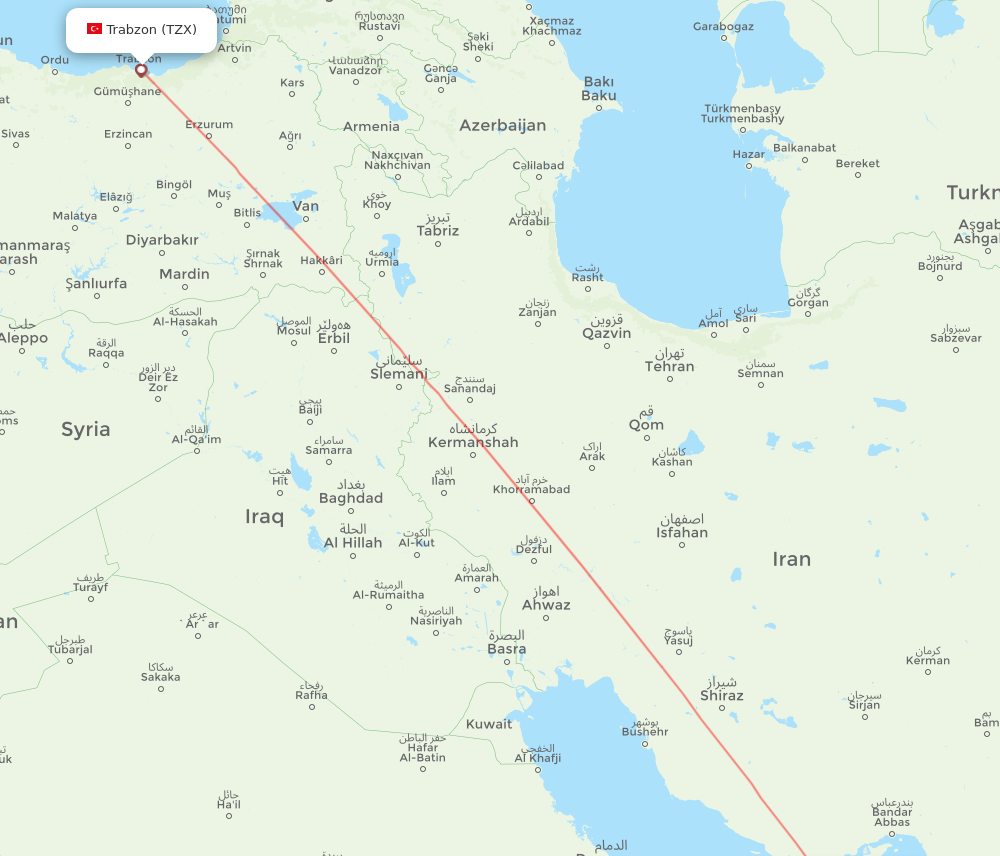SHJ to TZX flights and routes map