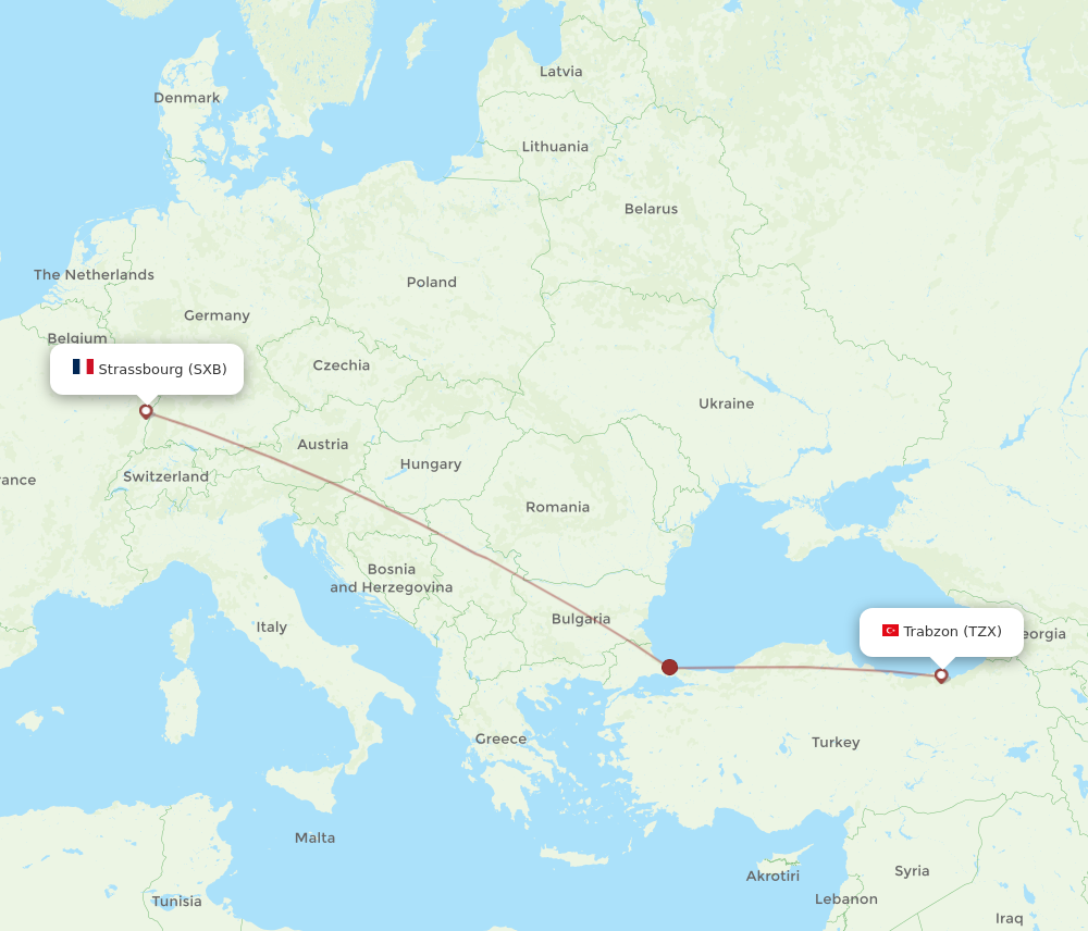 TZX to SXB flights and routes map