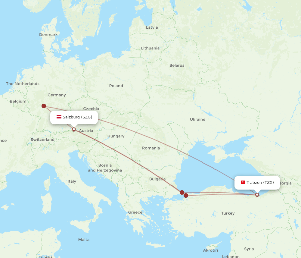 TZX-SZG flight routes