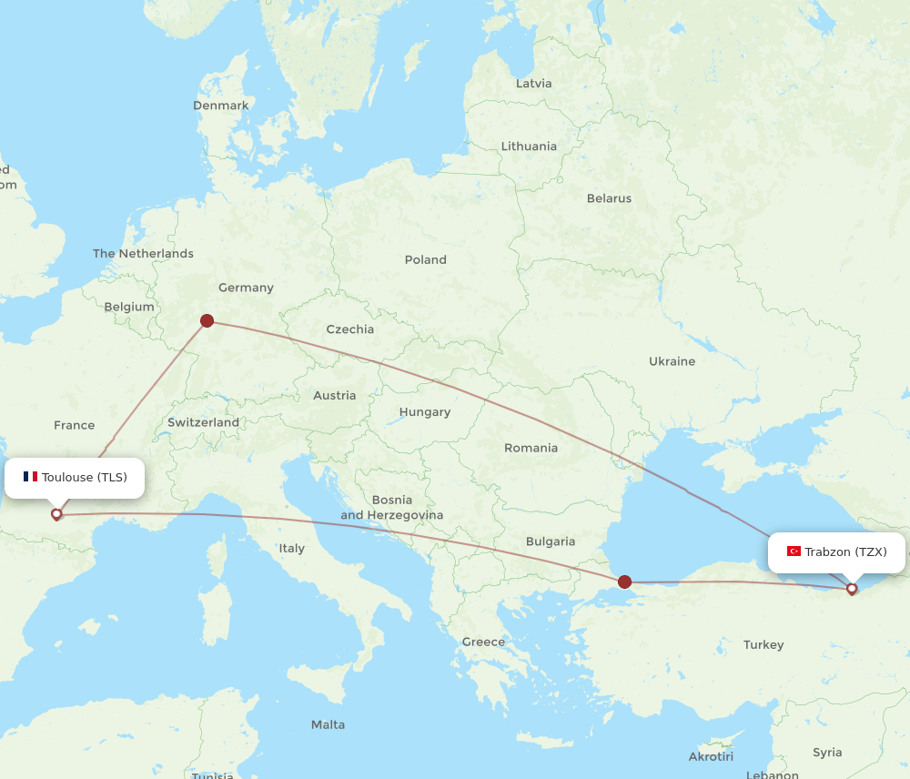 TZX to TLS flights and routes map